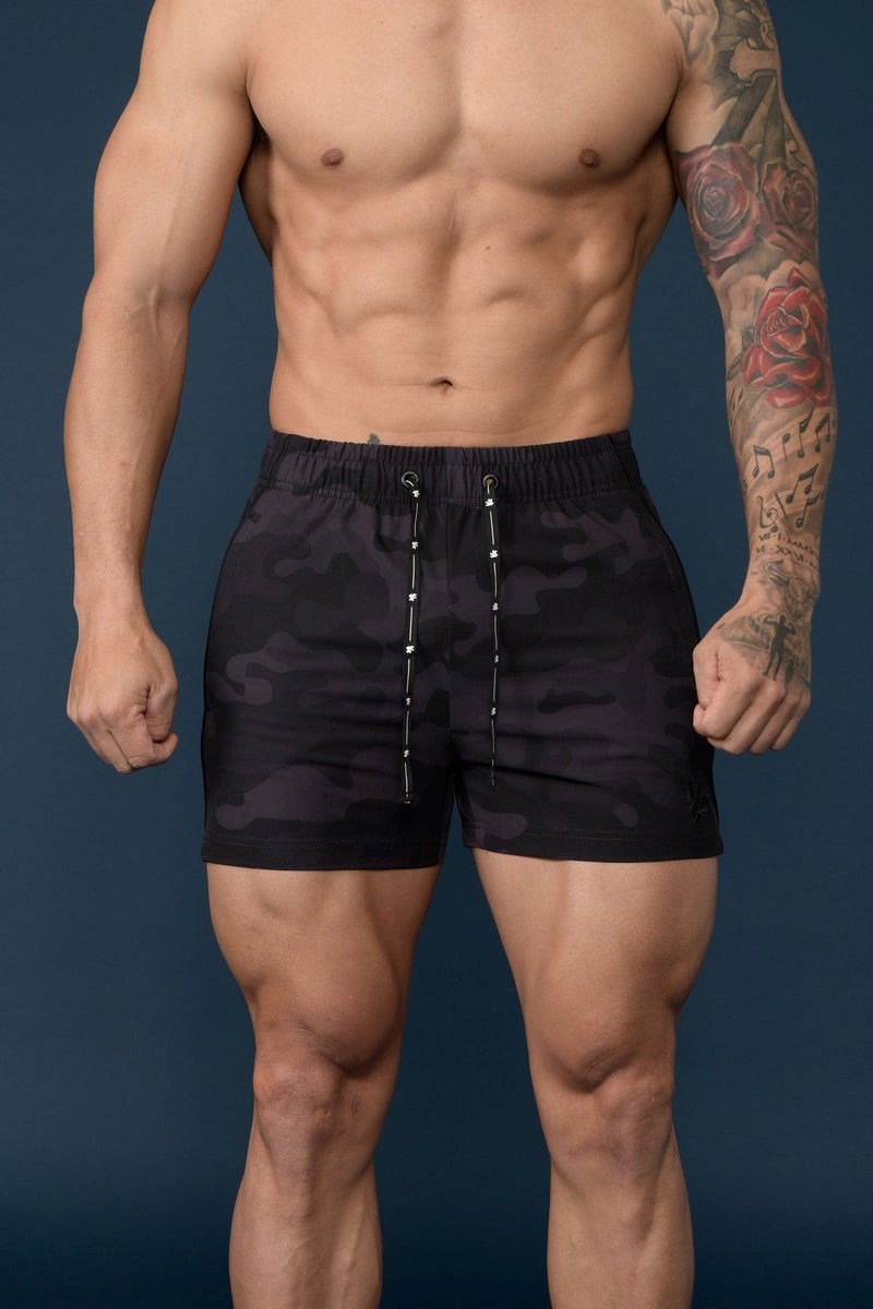 YoungLA 101 Bodybuilding Kurzes Shorts Camouflage Schwarz | 72508-YNRO