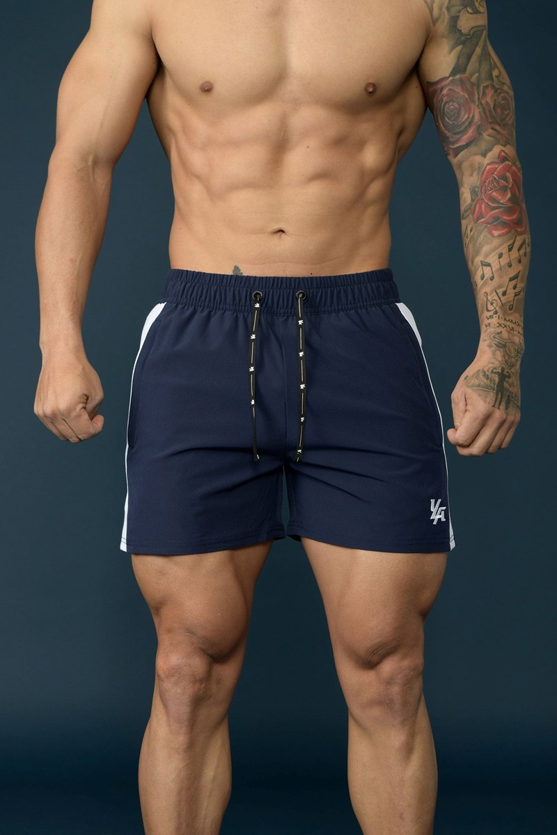 YoungLA 101 Bodybuilding Kurzes Shorts Navy/White | 28947-KZLB