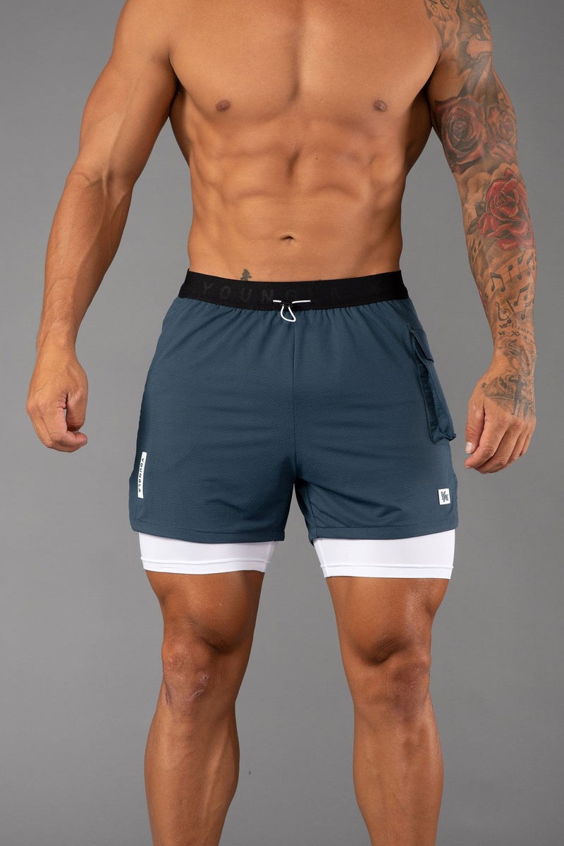 YoungLA 121 Performance Line Compression Shorts Blau | 43861-YSGK