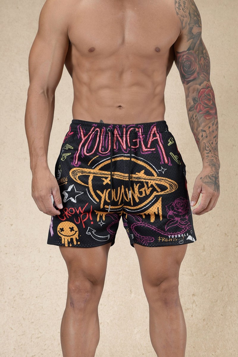 YoungLA 125 Graffiti Shorts Schwarz | 92176-SAHG