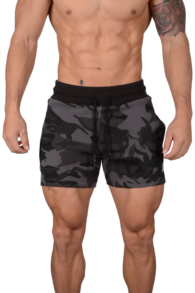 YoungLA 126 Interlock Shorts Camouflage Schwarz | 43702-VXRC