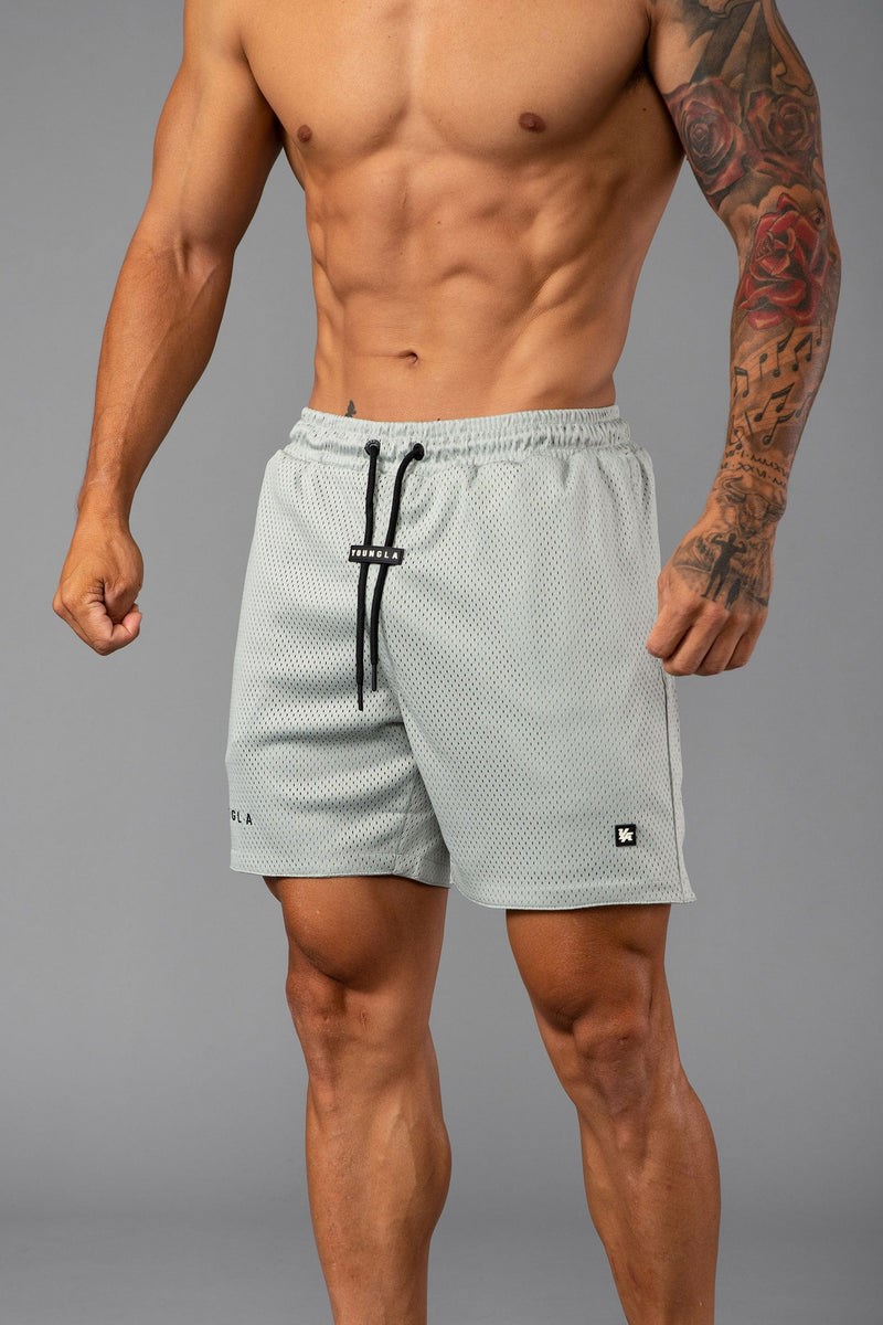 YoungLA 130 Essential Basketball Shorts Hellgrau | 60193-ZELU