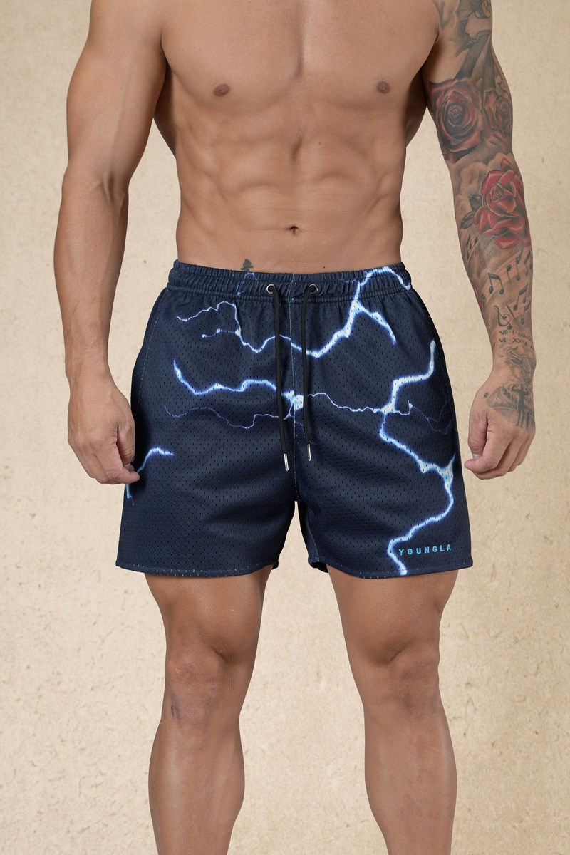 YoungLA 135 House Party Shorts Midnight Lightning | 86402-YECM