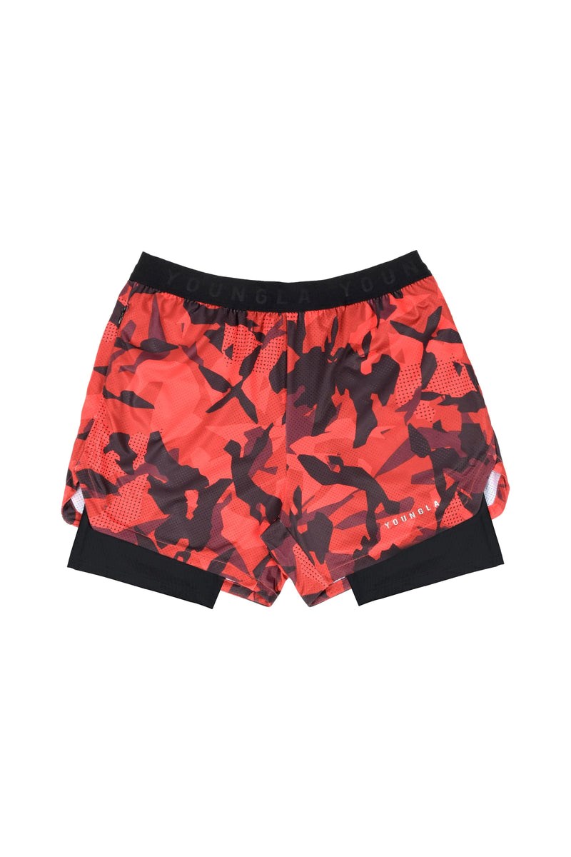 YoungLA 138 Trilogy Camo Compression Shorts Rot Camouflage | 87642-VPMX