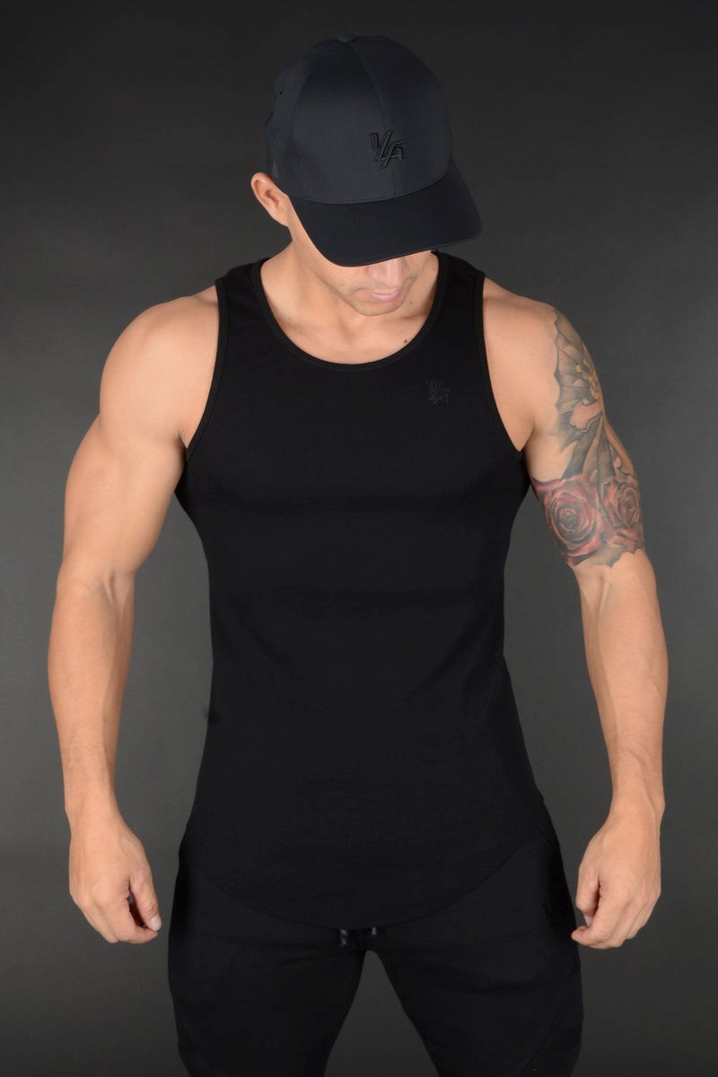 YoungLA 314 Scoop Bottom Gerippt Tank Schwarz | 26103-AGBH