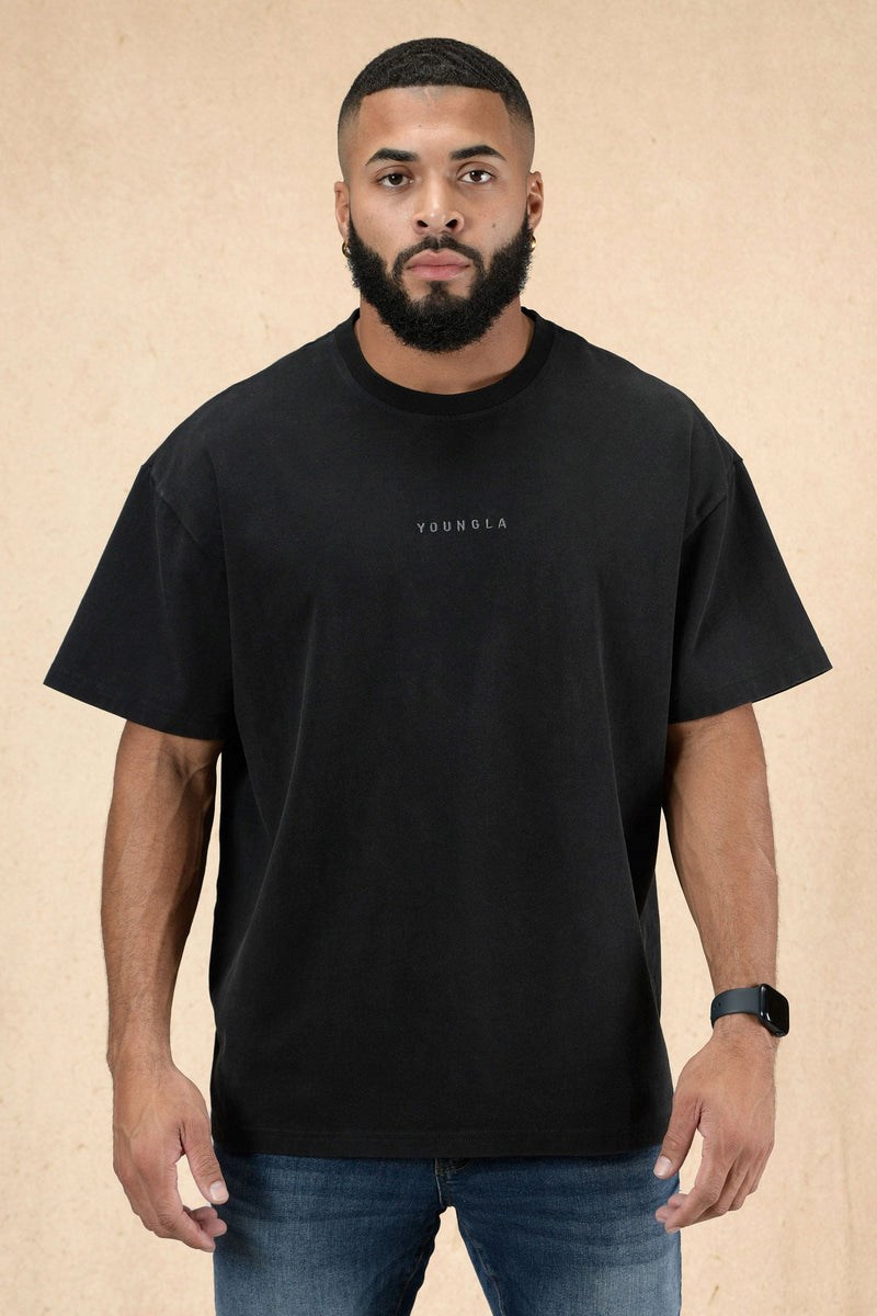 YoungLA 420 Essential Oversized Tee Schwarz Waschen | 03275-LCXR