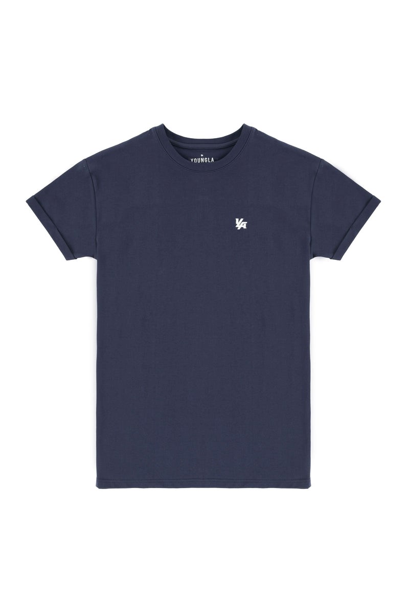 YoungLA 425 Rolled Cuff Gerade Bottom Tees Navy | 73481-VCOJ