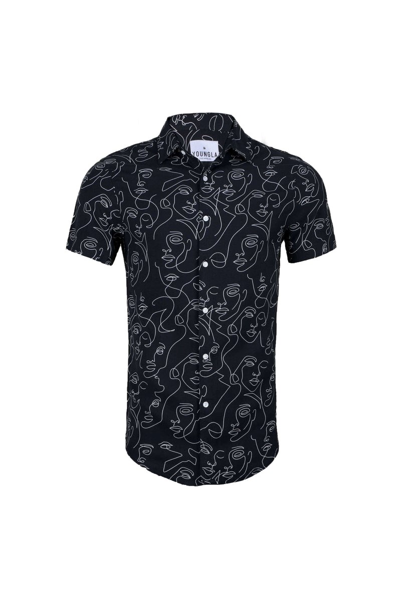 YoungLA 439 Miami Vice Kurzes Sleeve Shirts Abstract Face | 37250-PBZQ