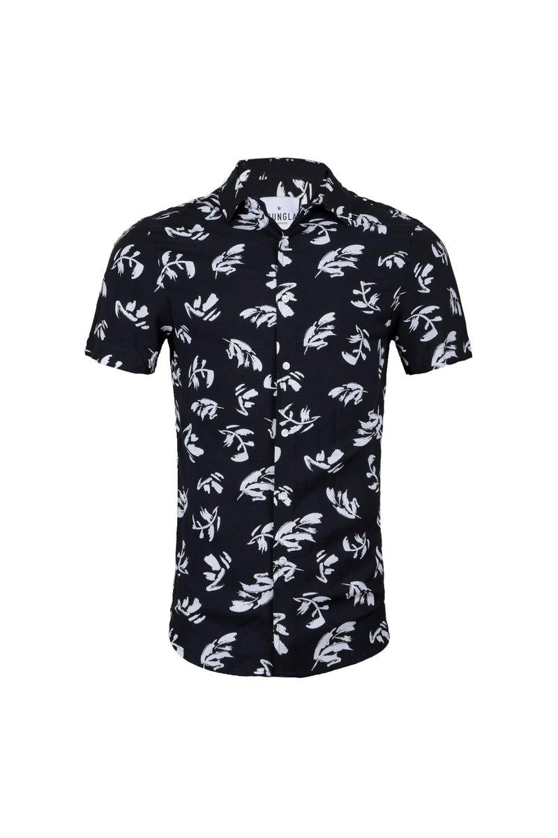 YoungLA 439 Miami Vice Kurzes Sleeve Shirts Painted Leaves | 63081-LWGO