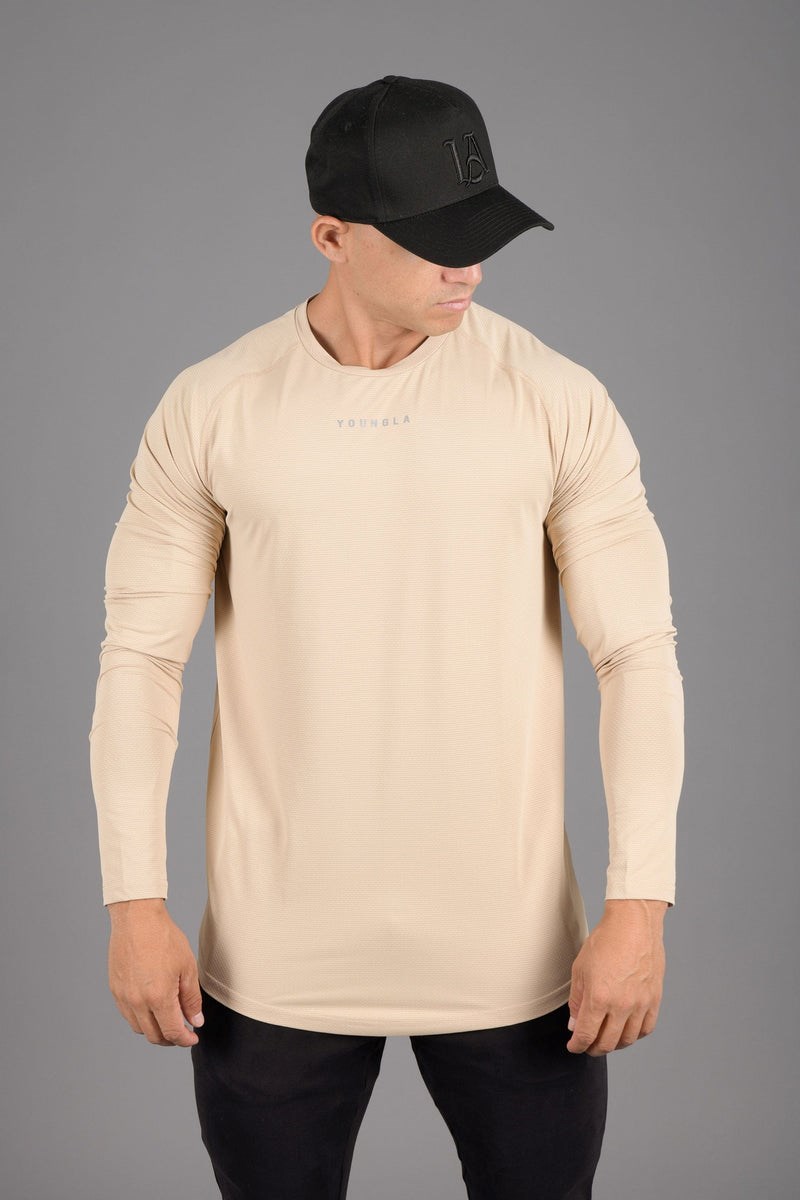 YoungLA 441 Performance Line Longsleeve Shirts Beige | 92735-BPNZ