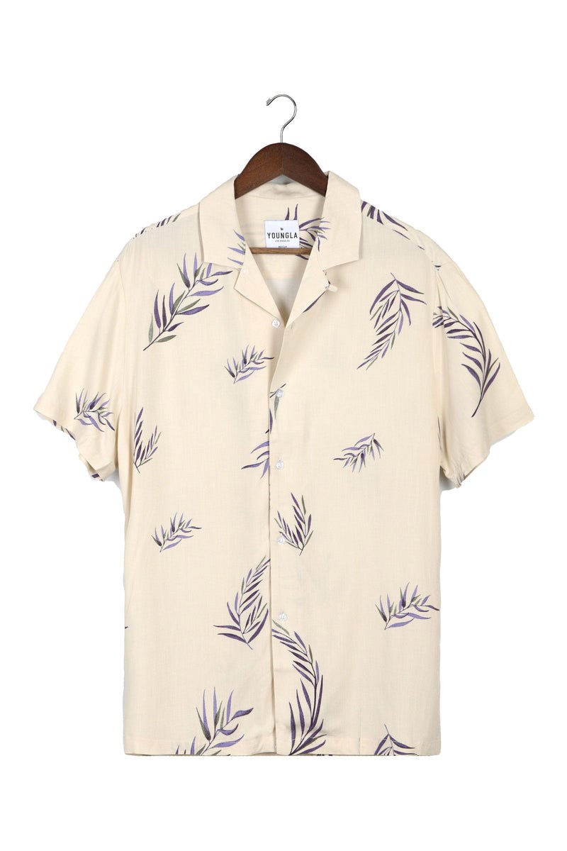 YoungLA 445 Cabo Vibez Shirts Printed Buttermilk Leaves | 34879-FQYO