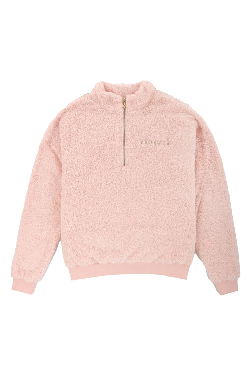 YoungLA 505 Quarter Zip Teddy Fleece Pale Mauve | 91870-ASGY