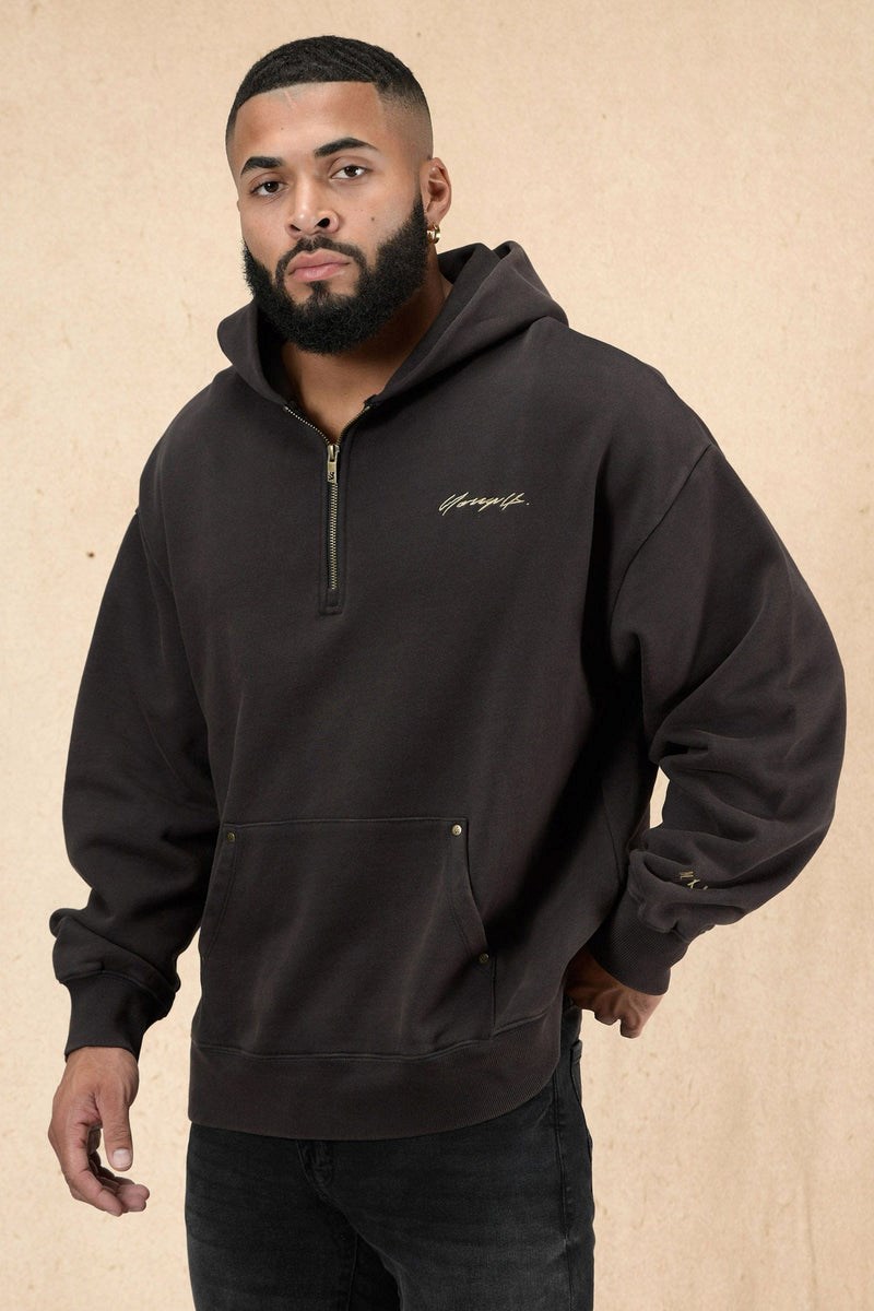 YoungLA 509 Rivet Quarter Zip Hoodie Schwarz Waschen | 25309-HUCY