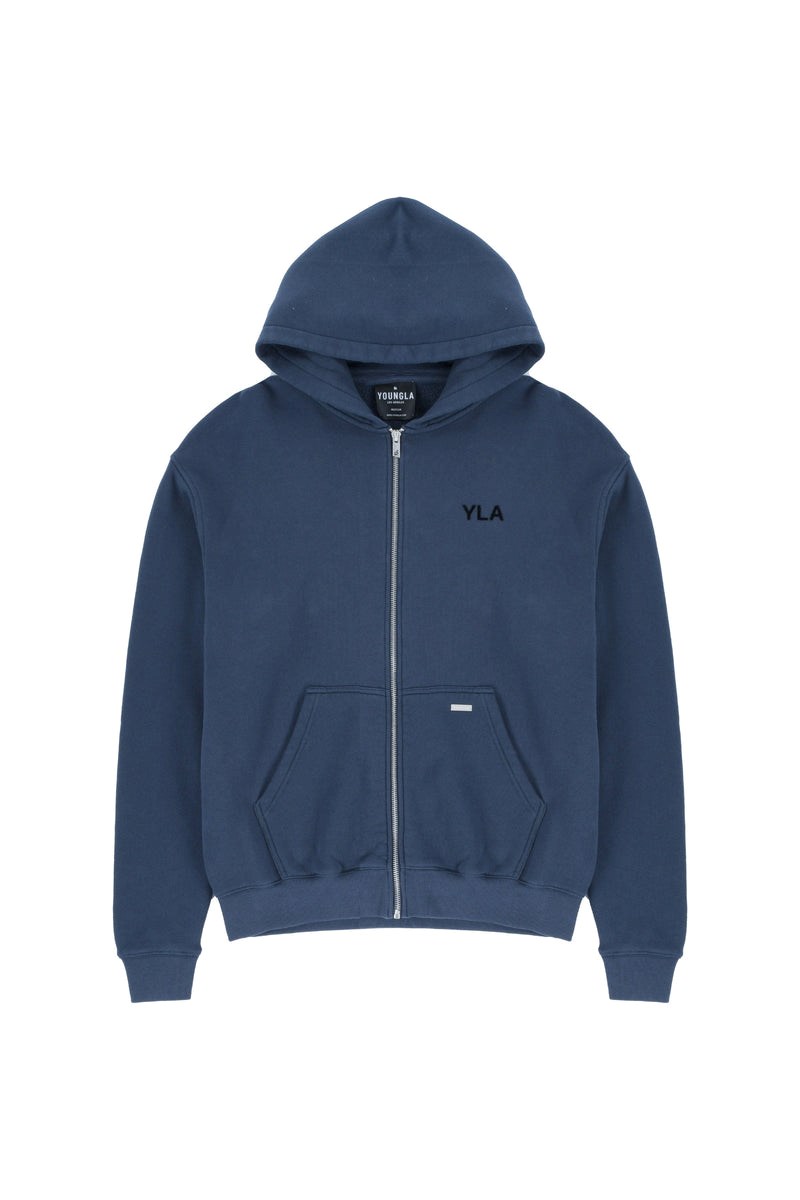 YoungLA 515 Monarch Zip-up Hoodie Navy Waschen | 47168-HVCI