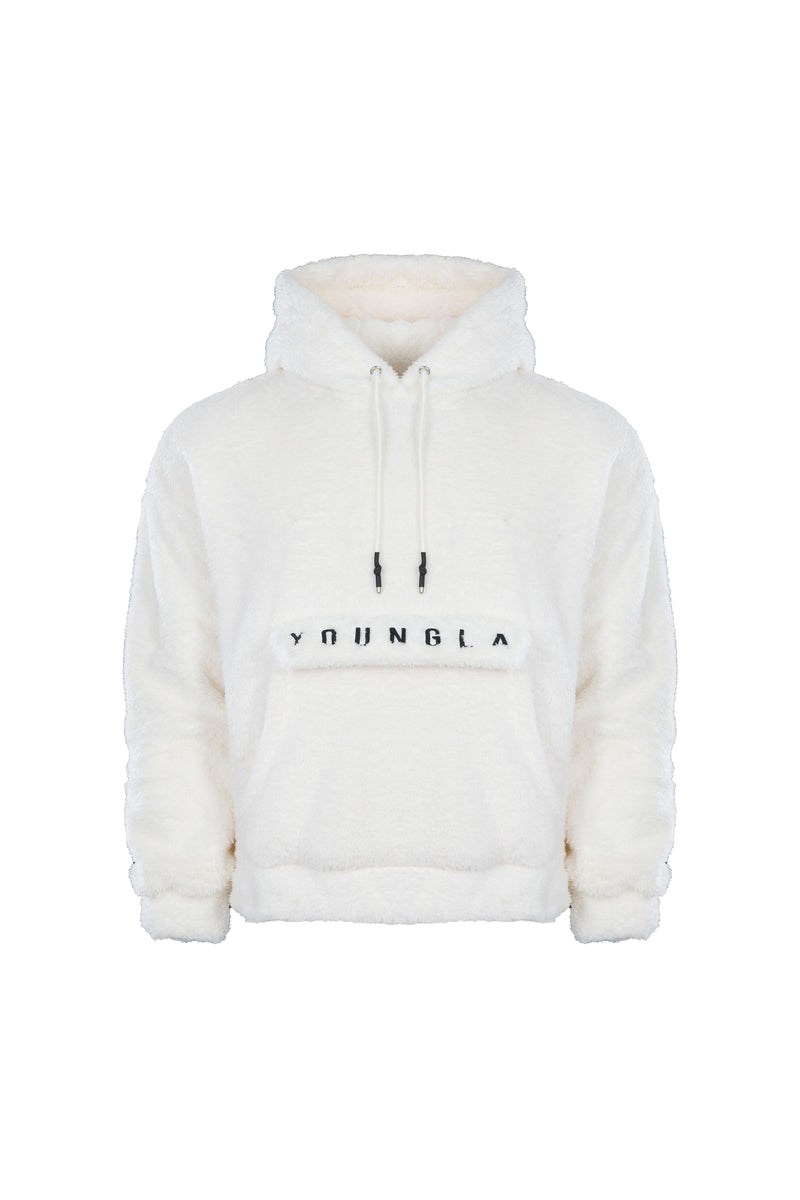 YoungLA 538 Kangaroo Teddy Fleece Hoodies Off-White | 41638-TZHW