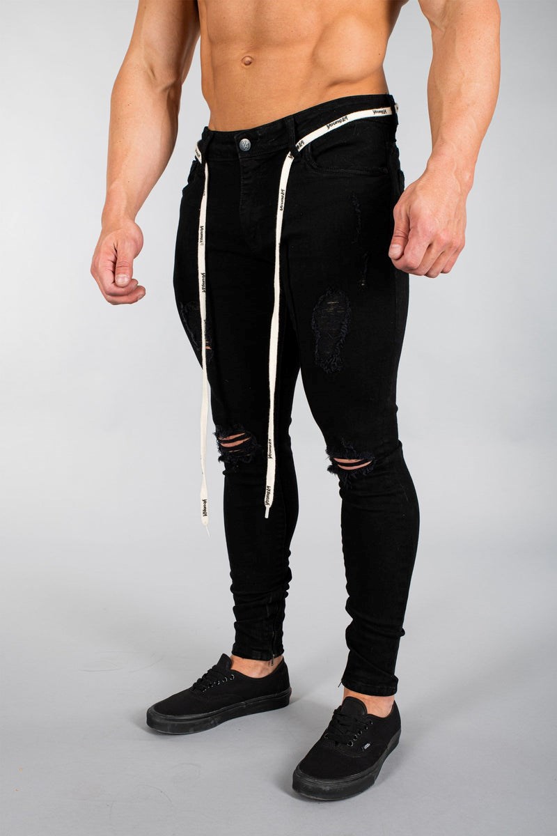 YoungLA 604 EXTRA DISTRESSED DENIM JEANS Schwarz | 67893-DVKO