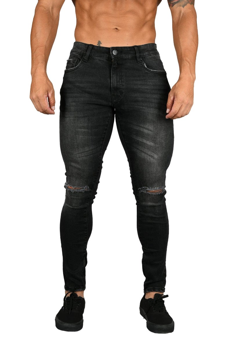 YoungLA 605 DISTRESSED DENIM JEANS Schwarz Waschen | 32846-LQTU