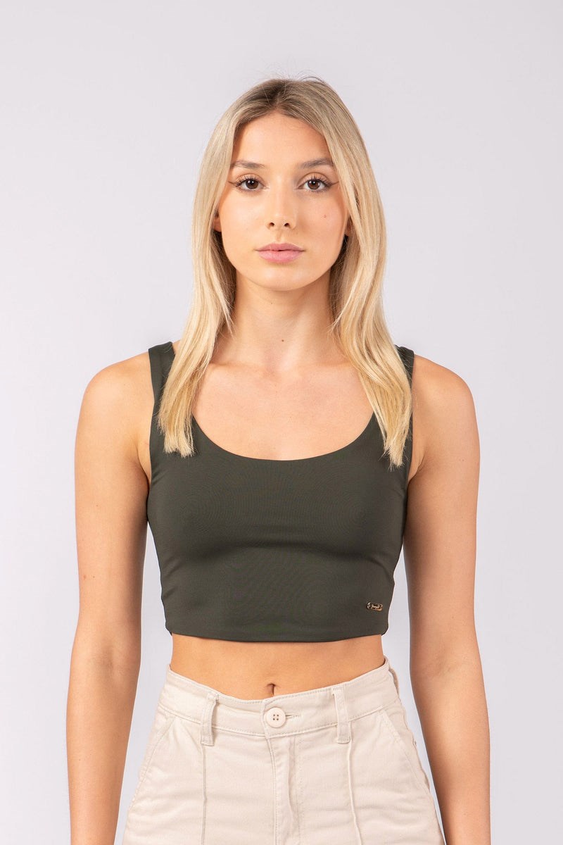 YoungLA W304 Scoop Neck Crop Tank Dunkelolivgrün | 18340-RMQX