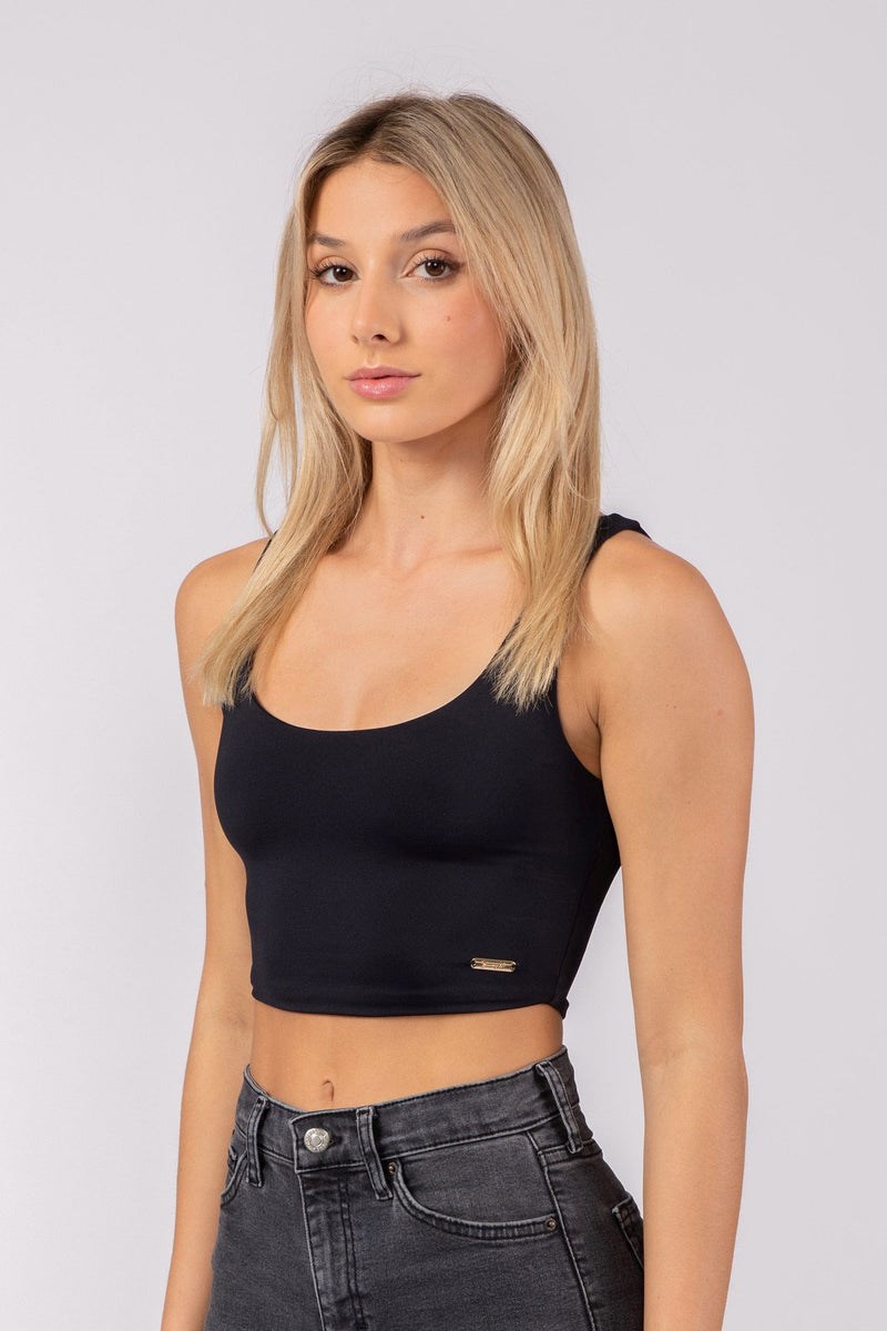 YoungLA W304 Scoop Neck Crop Tank Schwarz | 98704-FEAH