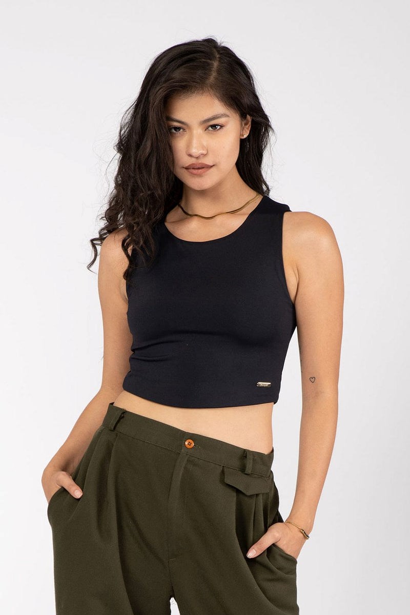 YoungLA W305 Full Cover Crop Tank Schwarz | 04321-JWXU