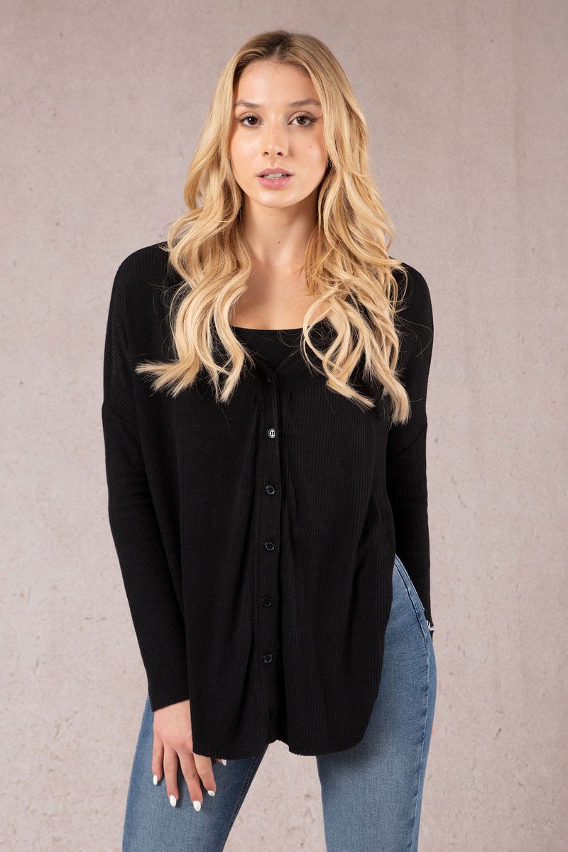 YoungLA W415 Café Cardigan Schwarz | 37180-LGWU