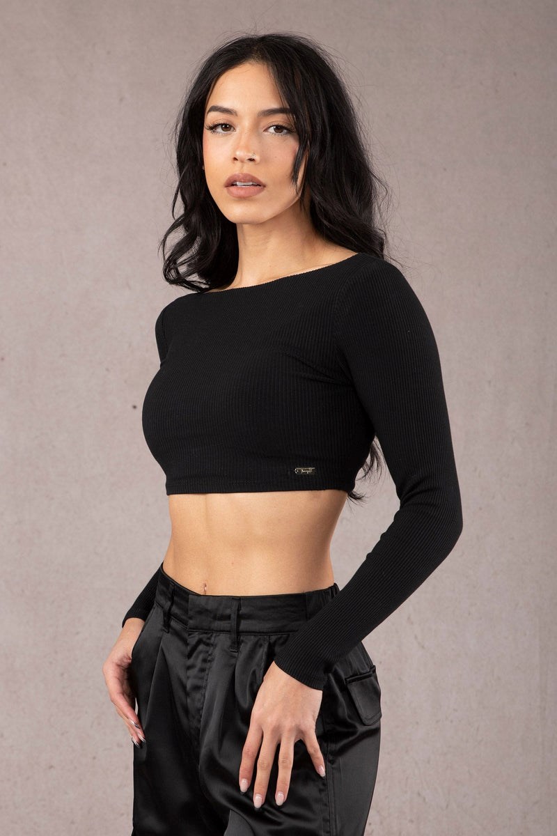 YoungLA W419 Grace Cropped Top Schwarz | 98046-JVHE