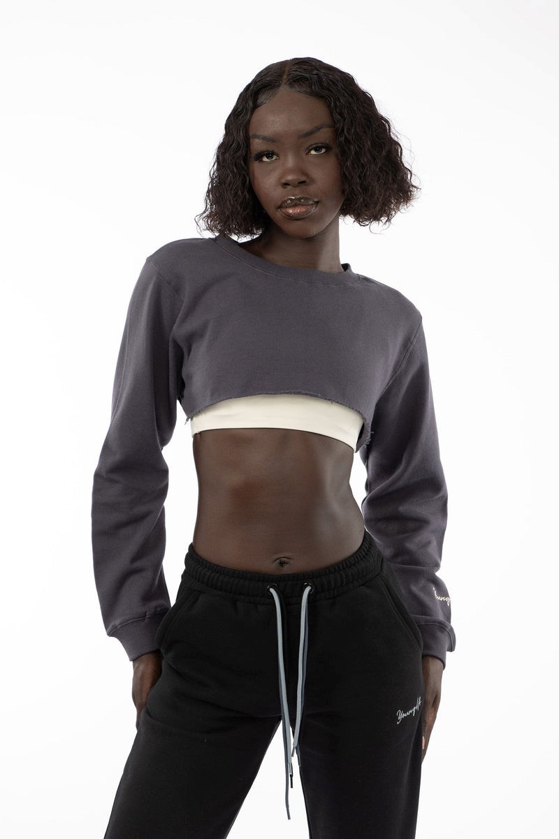 YoungLA W501 Super Crop Pullover Coal | 40237-UWKV