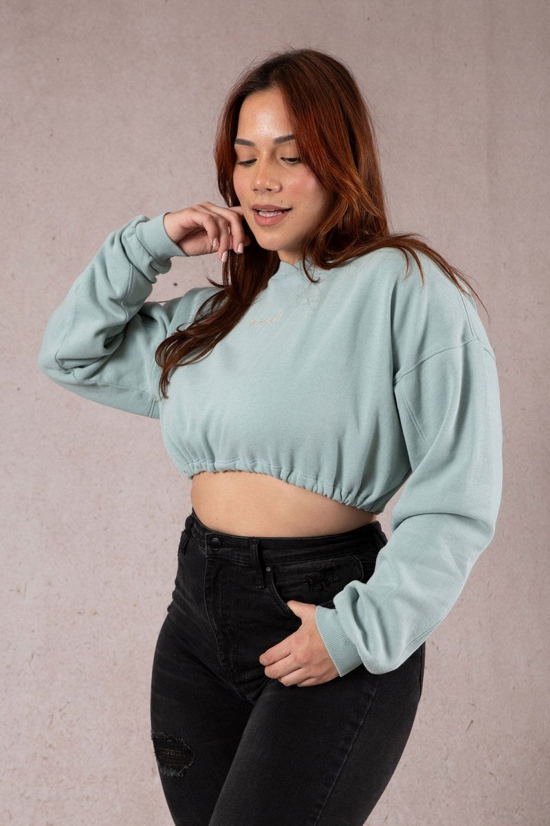 YoungLA W507 Scrunch Cropped Sweatshirt Mintfarben Waschen | 31654-FMQA