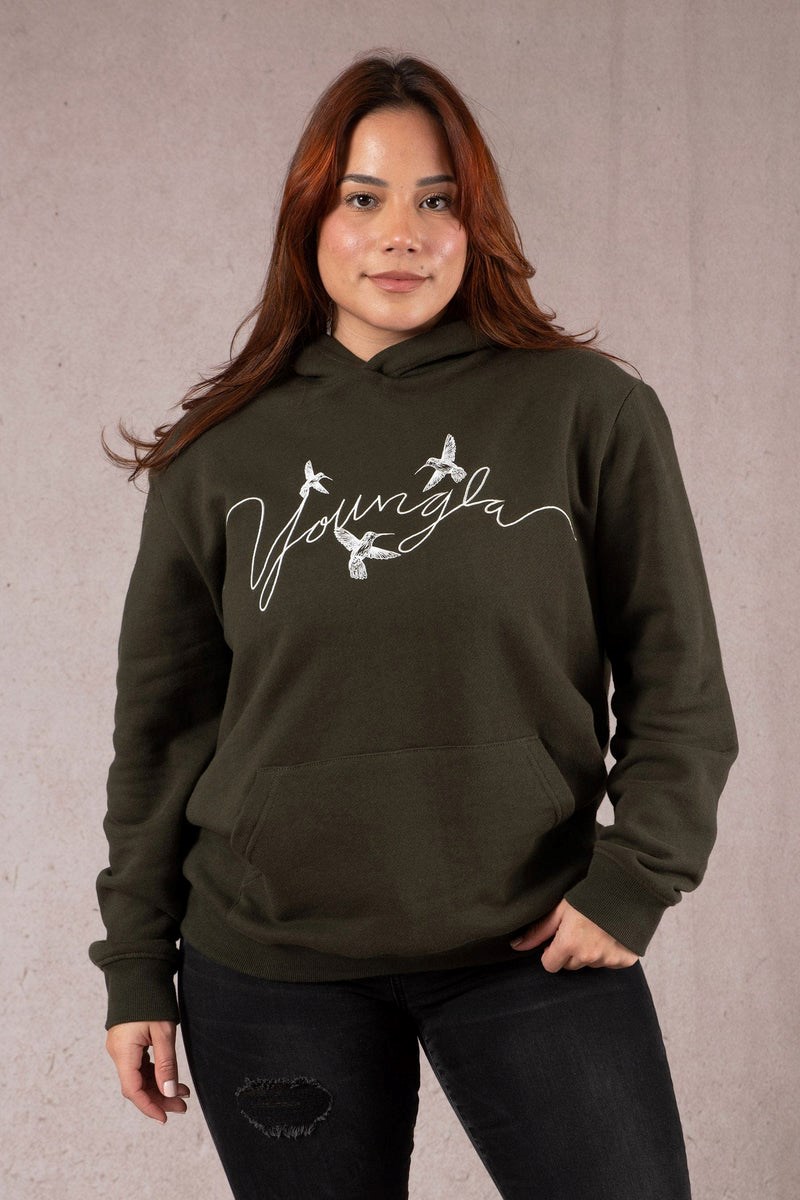 YoungLA W509 Hummingbird Oversized Hoodie Dunkelolivgrün | 73594-LMUB