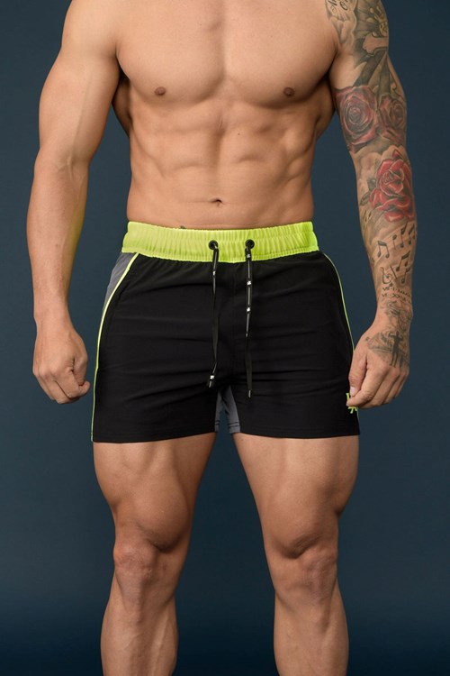 YoungLA 101 Bodybuilding Kurzes Shorts Black/Neon | 32704-VNCJ