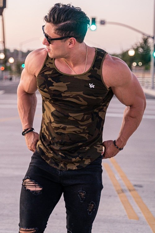 YoungLA 314 Scoop Bottom Gerippt Tank Camouflage Grün | 71932-FPEX