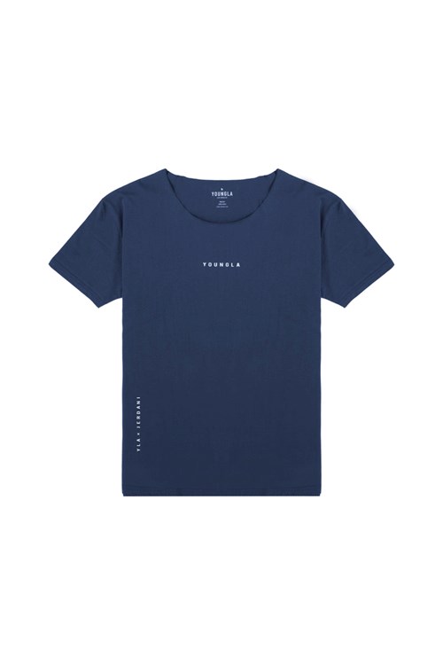 YoungLA 447 Weite neck Raw Cut Tee Navy | 29154-FEGN