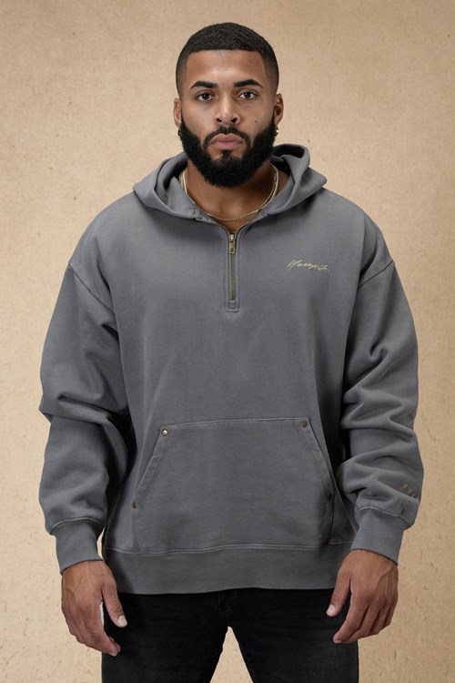 YoungLA 509 Rivet Quarter Zip Hoodie Grau Waschen | 03467-KVTA