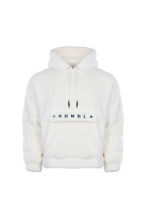 YoungLA 538 Kangaroo Teddy Fleece Hoodies Off-White | 41638-TZHW