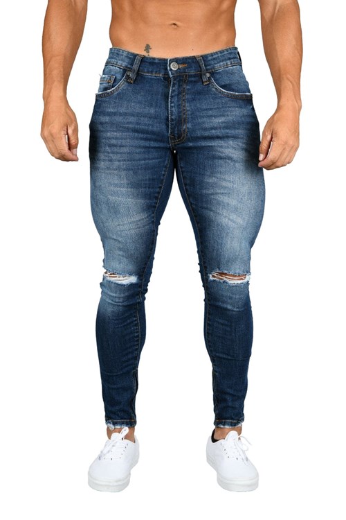 YoungLA 605 DISTRESSED DENIM JEANS Blau | 38462-PGHK