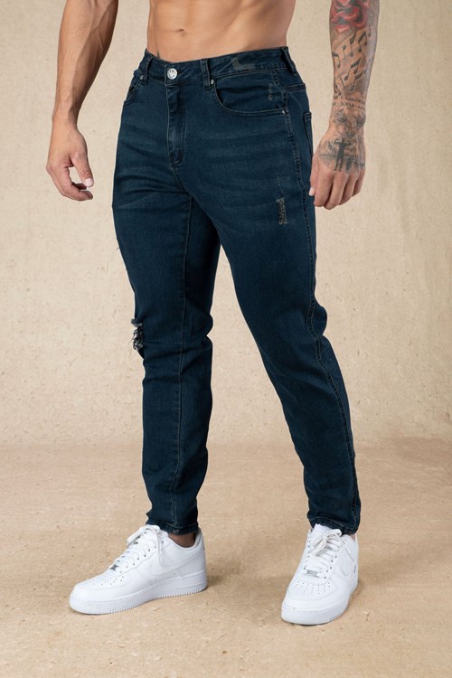 YoungLA 607 Tailored Slim Fit Jeans Navy Waschen | 34597-XYRK