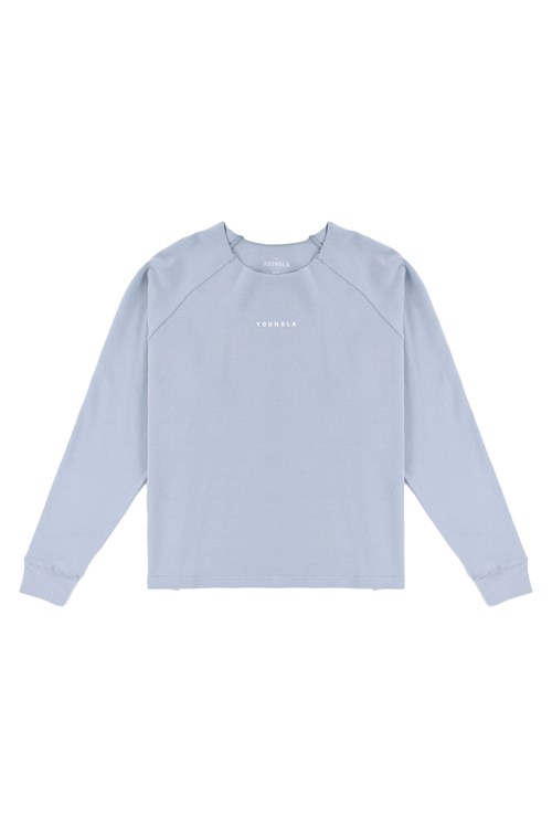 YoungLA 815 Raw Neck Cloud Longsleeves Blau | 75481-QVKI