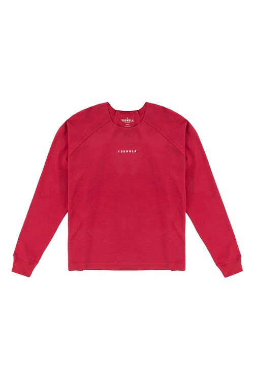 YoungLA 815 Raw Neck Cloud Longsleeves Dunkelrot | 10397-SZEG