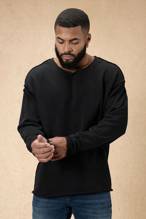 YoungLA 816 Terry Raw Cut Reversible Longsleeves Schwarz Waschen | 51490-WDTB