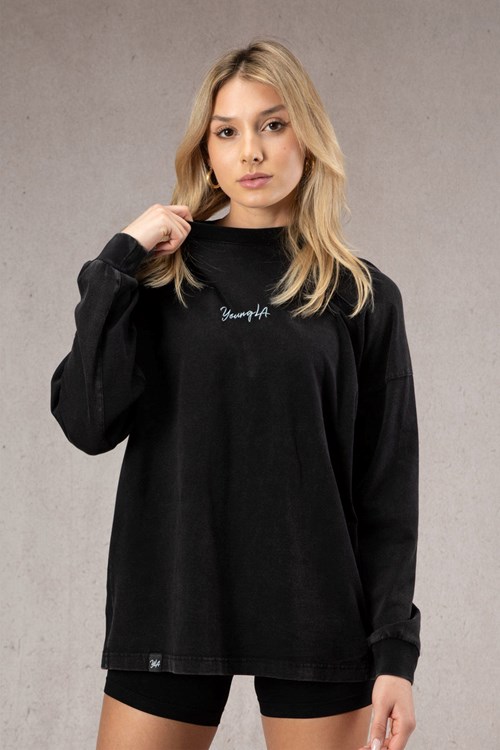 YoungLA W416 Retro Long Sleeve Schwarz Waschen | 50784-LCIQ