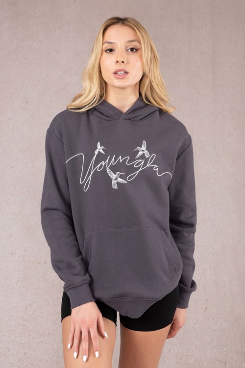 YoungLA W509 Hummingbird Oversized Hoodie Coal | 93526-NGKU